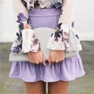 J. Crew | Women’s Lavender Velvet Ruffle Hem Pull On Lined Mini Skirt, Size S